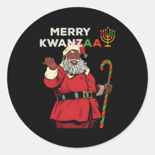 Merry Kwanzaa Santa Black African American Classic Round Sticker