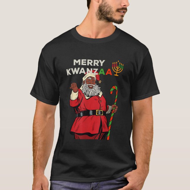 Merry Kwanzaa Santa Black Christmas African Americ T-Shirt (Front)