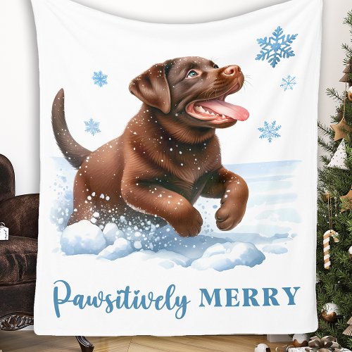 Merry Labrador Retriever Puppy Dog Christmas Fleece Blanket