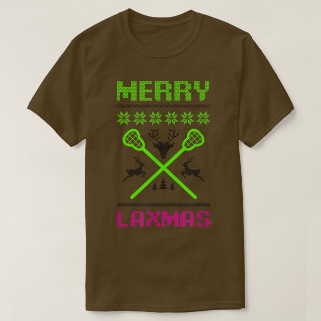 Merry Lamas Ugly Design Lacrosse Christmas  T-Shirt (Design Front)