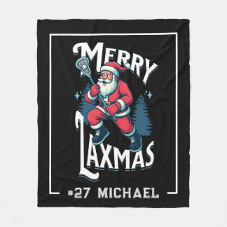 Merry Laxmas Black Christmas Lacrosse Christmas Fleece Blanket