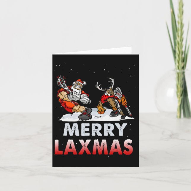 Merry Laxmas-ugly Christmas Lacrosse Santa Reindee Card (Front)