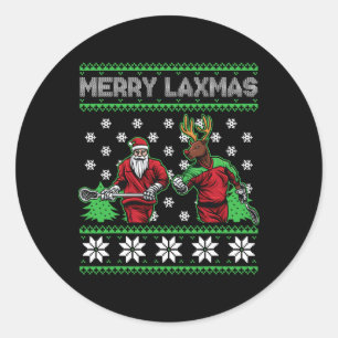 Merry Laxmas Ugly Christmas Lacrosse Santa Reindee Classic Round Sticker