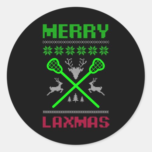 Merry Laxmas Ugly Design Lacrosse Christmas  Classic Round Sticker