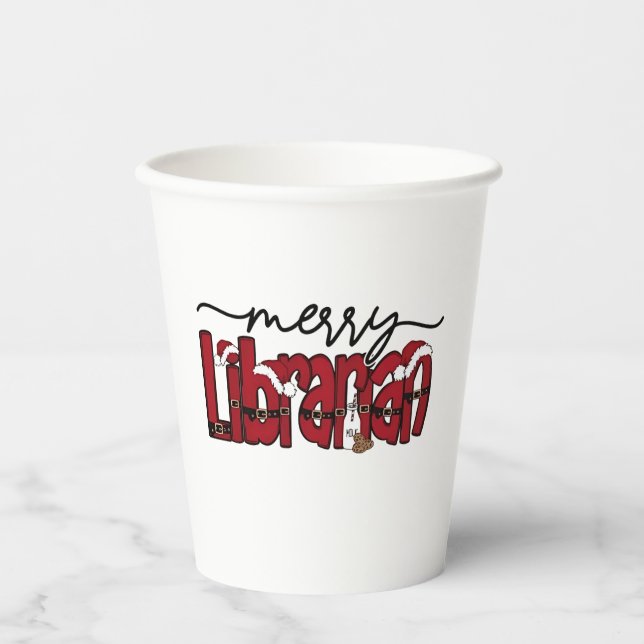 Merry Librarian Christmas Book Lover Library  Paper Cups (Front)