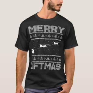 Merry Liftmas Chinook Helicopter Ugly Christmas T-Shirt