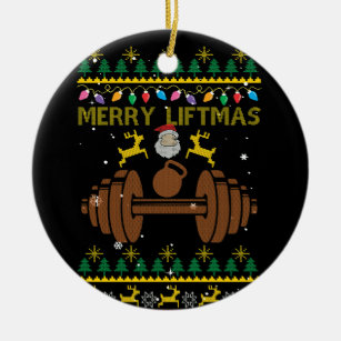 Merry Liftmas Fitness Weightlifting Bodybuilder Ceramic Ornament