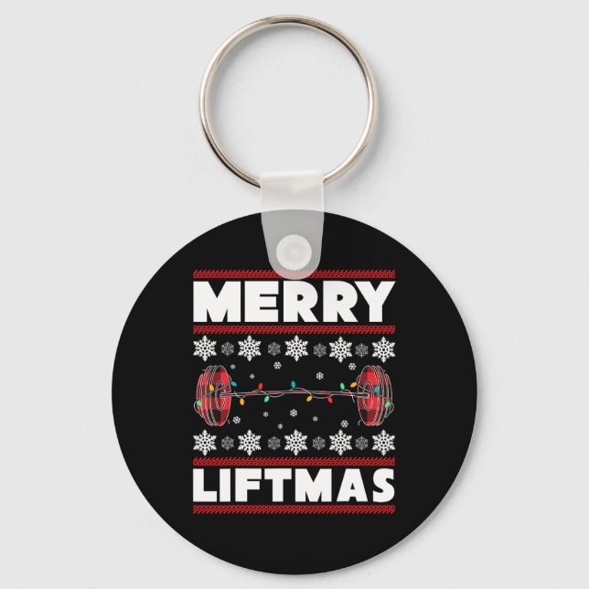 Merry Liftmas Funny Christmas Gym Workout Fitness  Keychain (Front)