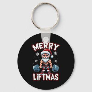 Merry Liftmas Funny Santa Claus Workout Gym Fitnes Keychain