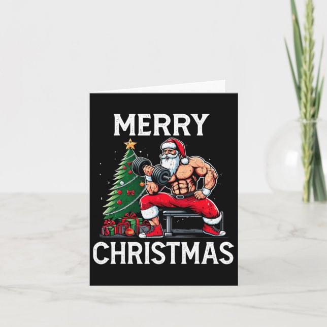 Merry Liftmas Funny Santa Xmas Gym Bodybuilding Ch Card (Front)