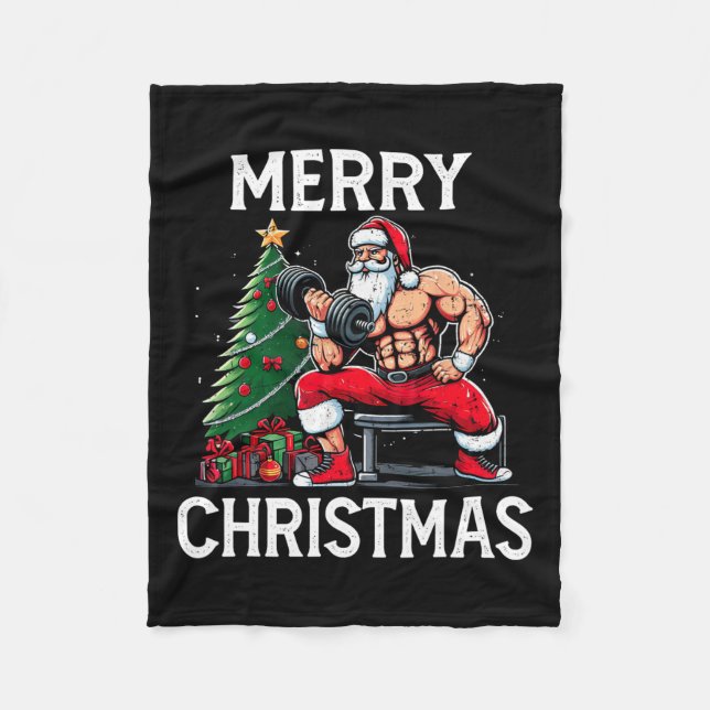 Merry Liftmas Funny Santa Xmas Gym Bodybuilding Ch Fleece Blanket (Front)
