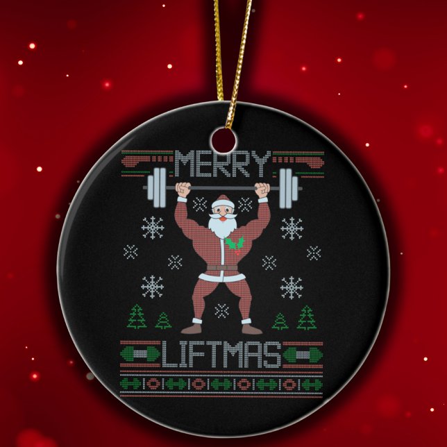 Merry Liftmas Ugly Christmas Gym Workout Ceramic Ornament (Creator Uploaded)