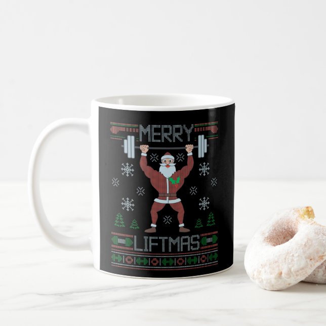 Merry Liftmas Ugly Christmas Gym Workout Coffee Mug (With Donut)