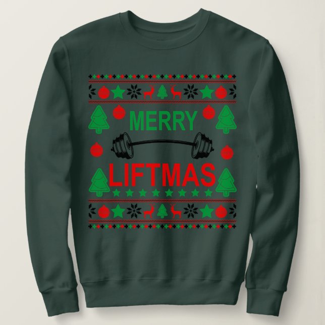Merry Liftmas Ugly Christmas sweater Gym Workout (Design Front)