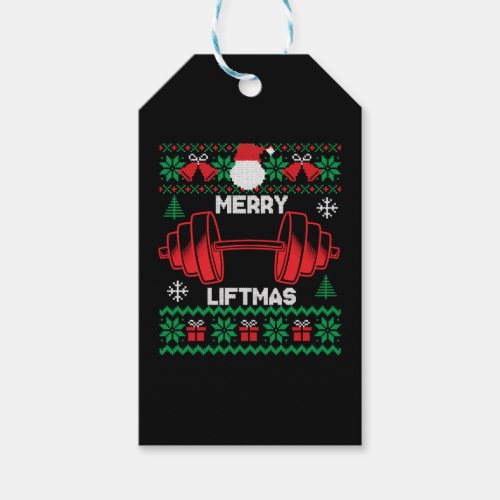 Merry Liftmas Ugly Christmas sweater Gym Workout Gift Tags