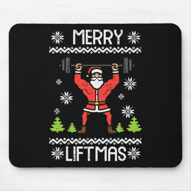 Merry Liftmas Ugly Christmas Xmas Workout Gym Body Mouse Pad (Front)