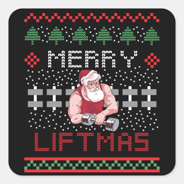 Merry Liftmas Ugly Cristmas Design Square Sticker (Front)