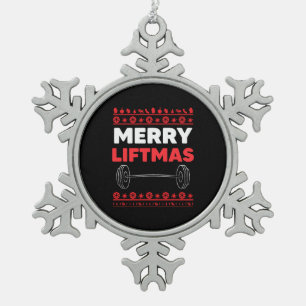 Merry Liftmas - Weightlifter Christmas Snowflake Pewter Christmas Ornament