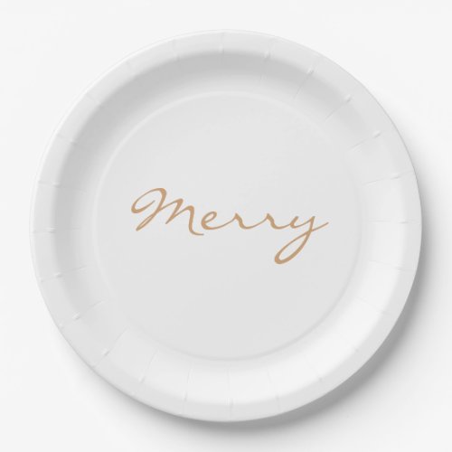 Merry Light Brown Taupe Minimal Holiday Typography Paper Plates