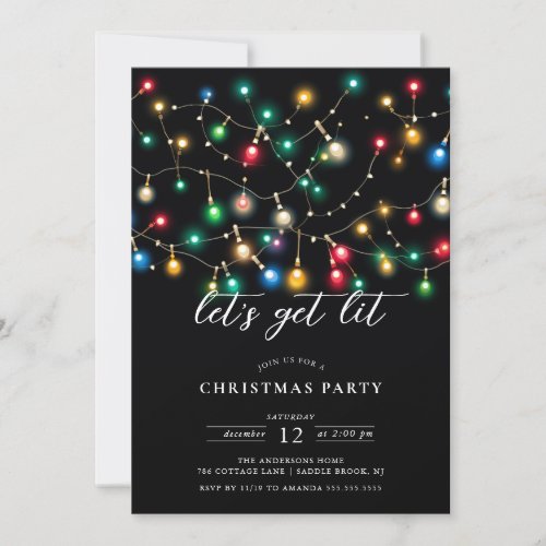 Merry Lights Lets Get Lit Christmas Invitation