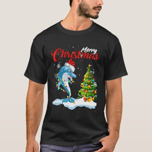 Merry Lights Tree Santa Dolphin T_Shirt