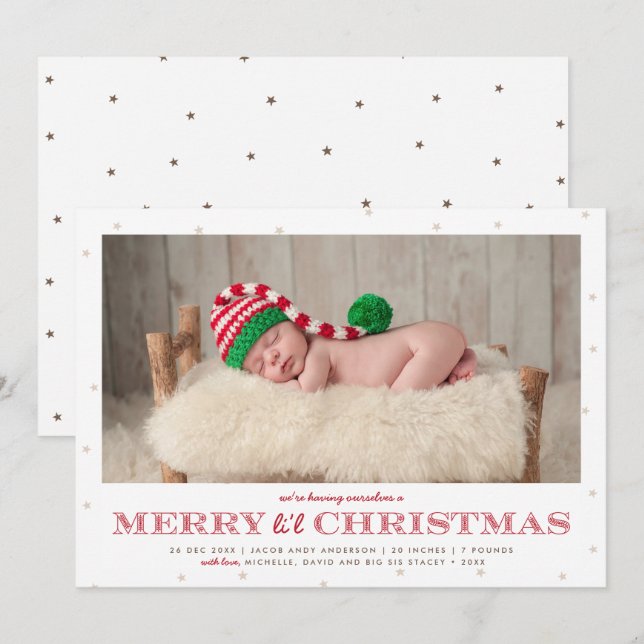 Merry Li'l Christmas Holiday Birth Announcement (Front/Back)