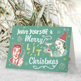 Merry Lit Christmas Retro Midcentury Modern Funny Card