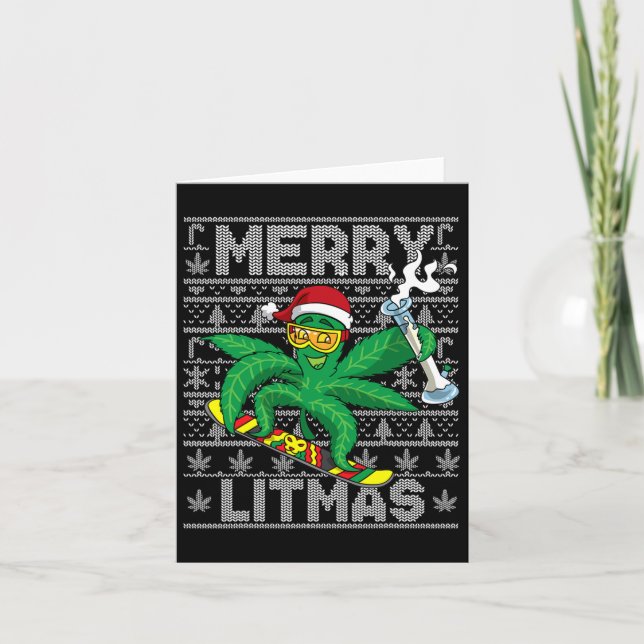 Merry Litmas Snowboarding Ugly Christmas  Card (Front)