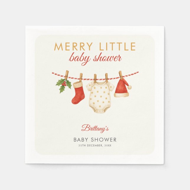 Merry Little Baby Clothesline Baby Shower  Napkins (Front)