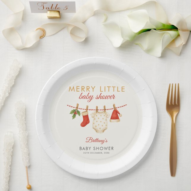 Merry Little Baby Clothesline Baby Shower  Paper Plates (Wedding)