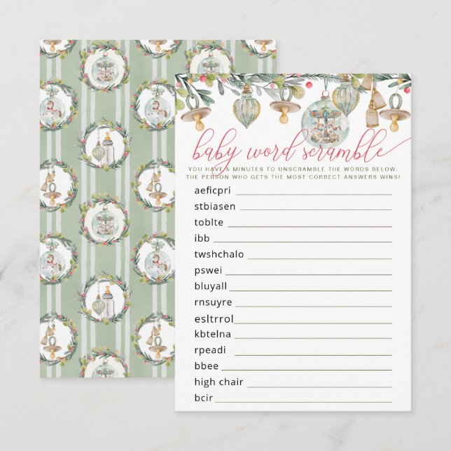 Merry Little Baby Shower Baby Word Scramble Game Enclosure Card (Front/Back)