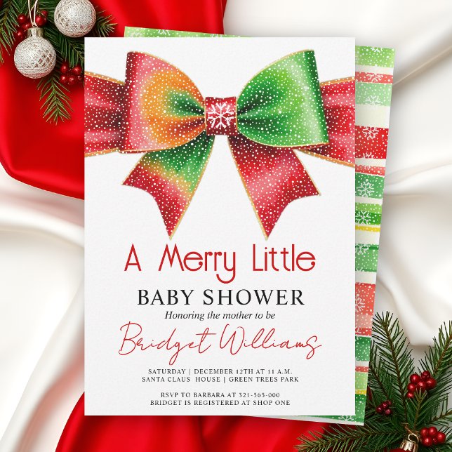 Merry Little Baby shower bow, snowflakes Christmas Invitation (Creator Uploaded)