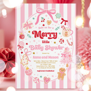 Merry Little Baby Shower Christmas Coquette Bow  Invitation