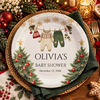 Merry Little Baby Shower Christmas Red Green Paper Plates
