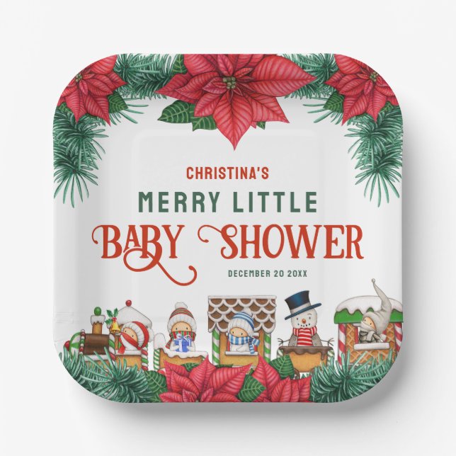 Merry Little Baby Shower Christmas Themed Winter  Paper Plates (Front)