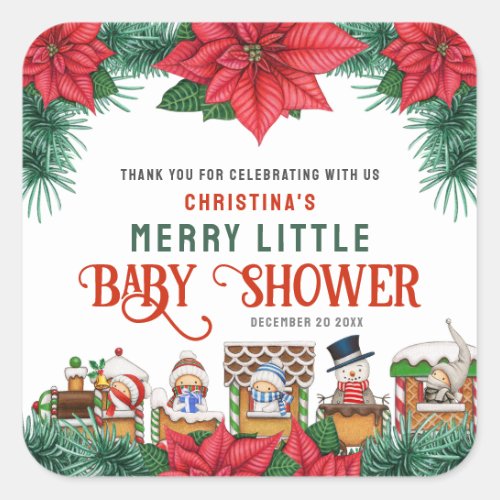 Merry Little Baby Shower Christmas Themed Winter  Square Sticker