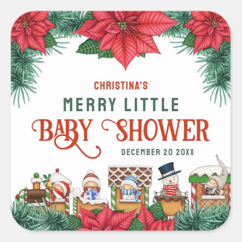 Merry Little Baby Shower Christmas Themed Winter  Square Sticker