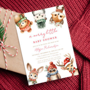 Merry little baby shower Christmas woodland animal Invitation