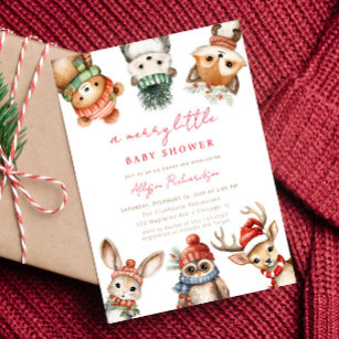 Merry little baby shower Christmas woodland animal Invitation