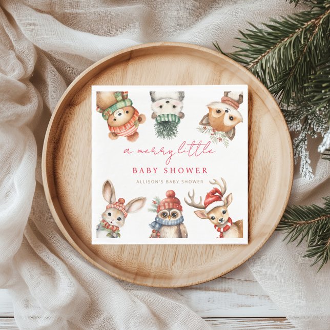 Merry little baby shower Christmas woodland animal Napkins (Creator Uploaded)
