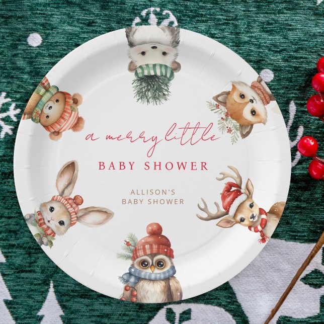 Merry little baby shower Christmas woodland animal Paper Plates (Creator Uploaded)