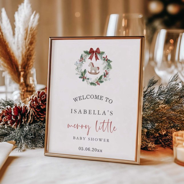 Merry Little Baby Shower Christmas Wreath Welcome Poster (Creator Uploaded)