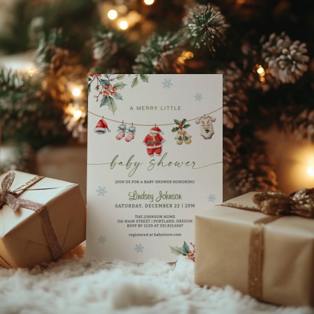 Merry Little Baby Shower Clothesline Baby Boy Invitation (Creator Uploaded)