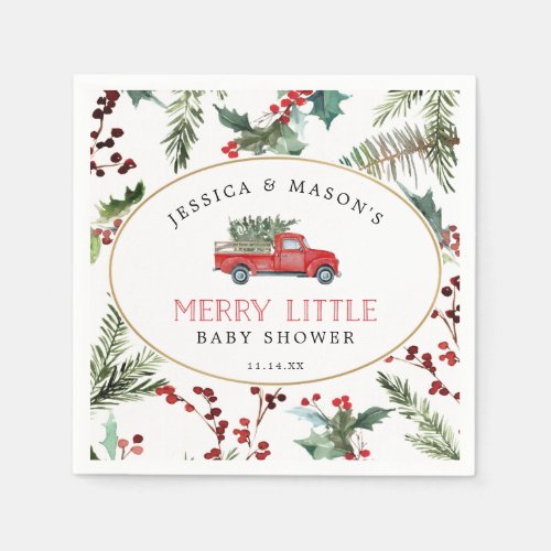 Merry Little Baby Shower Cocktail Napkin Red Truck