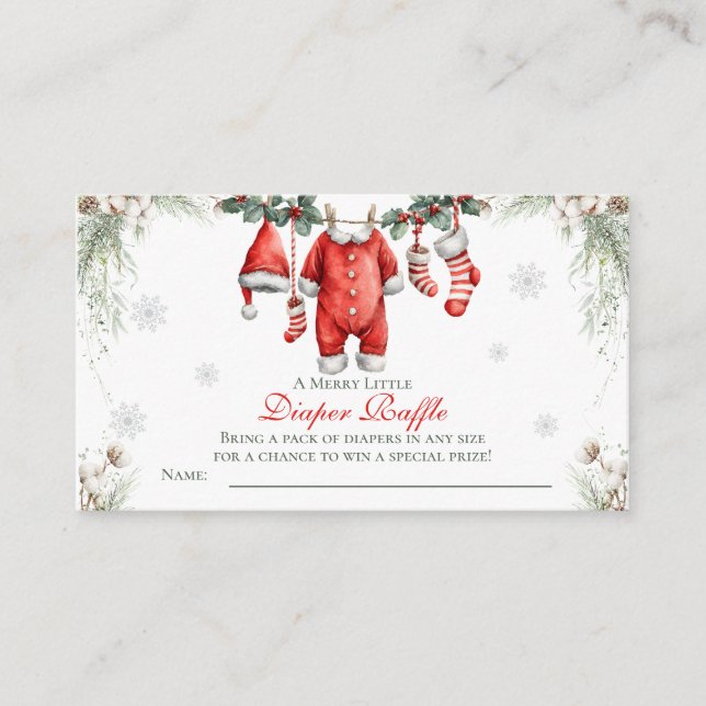 Merry Little Baby Shower Diaper Raffle Enclosure Card (Front)