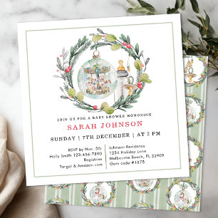 Merry Little Baby Shower Elegant Wreath Invitation