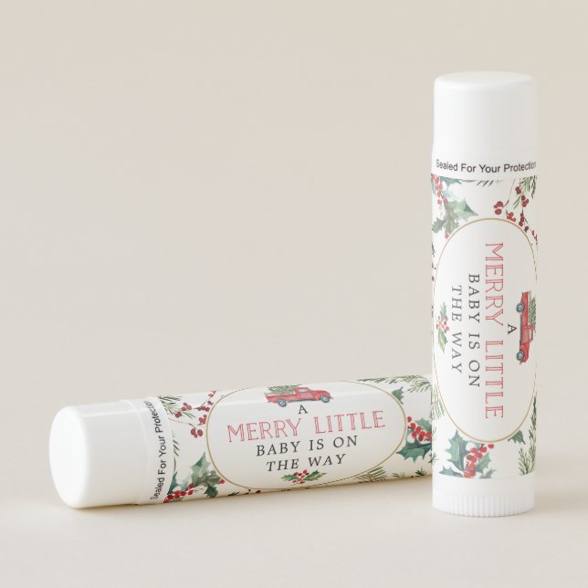 Merry Little Baby Shower Favors Red Truck Lip Balm (Front)