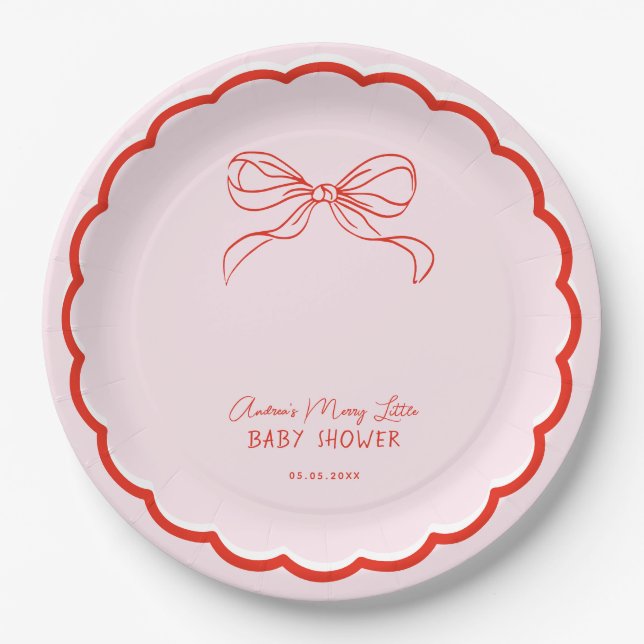 Merry Little Baby Shower Hand Drawn Christmas Paper Plates (Front)
