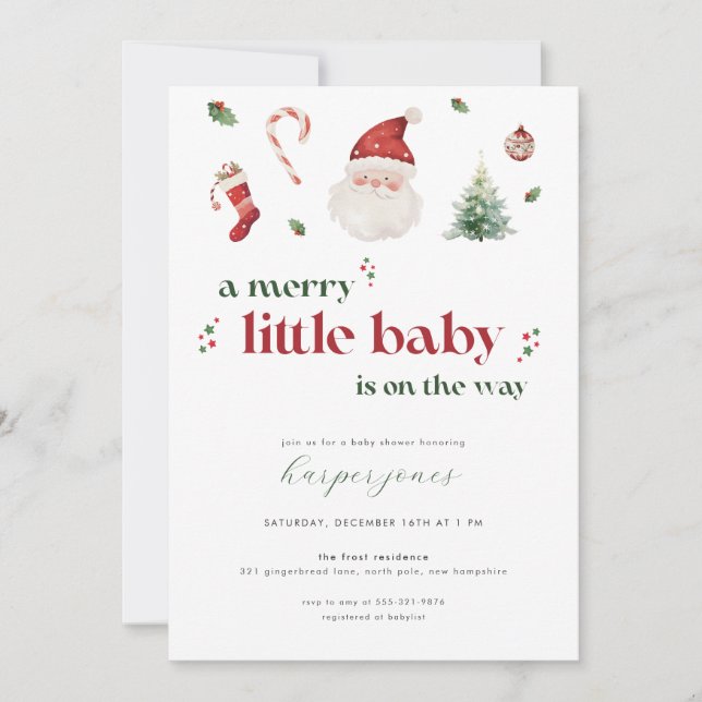 Merry Little Baby Shower Invitation for Christmas (Front)