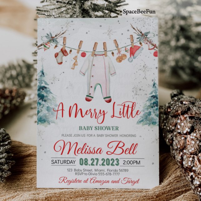 Merry Little Baby Shower Invitation  Santa Baby Wi (Merry Little Baby Shower Invitation  Santa Baby Winter Baby Shower Christmas invites )